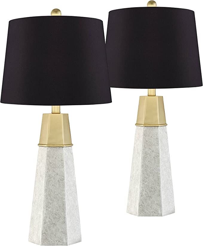 360 Lighting Julie Modern Table Lamps Set of 2 27 1/2" Tall Faux Marble Gold Metal Tapered Column... | Amazon (US)