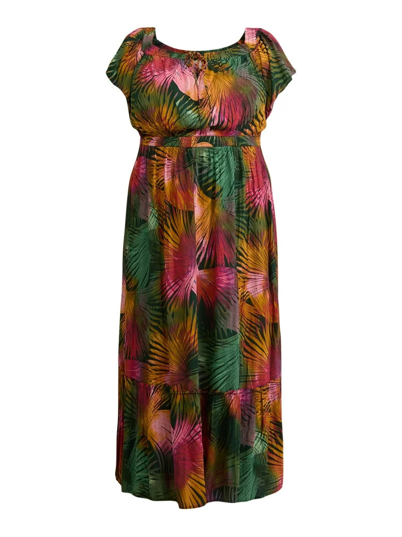 Terra & Sky Women's Plus Crinkle Off Shoulder Maxi Dress, Sizes 0X-5X - Walmart.com | Walmart (US)