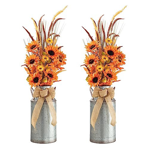 Glitzhome 2 Set Fall Sunflower Leaf Tree, Artificial Potted Porch Tree, Decorative Front Door Orange, 39.75''H | Amazon (US)