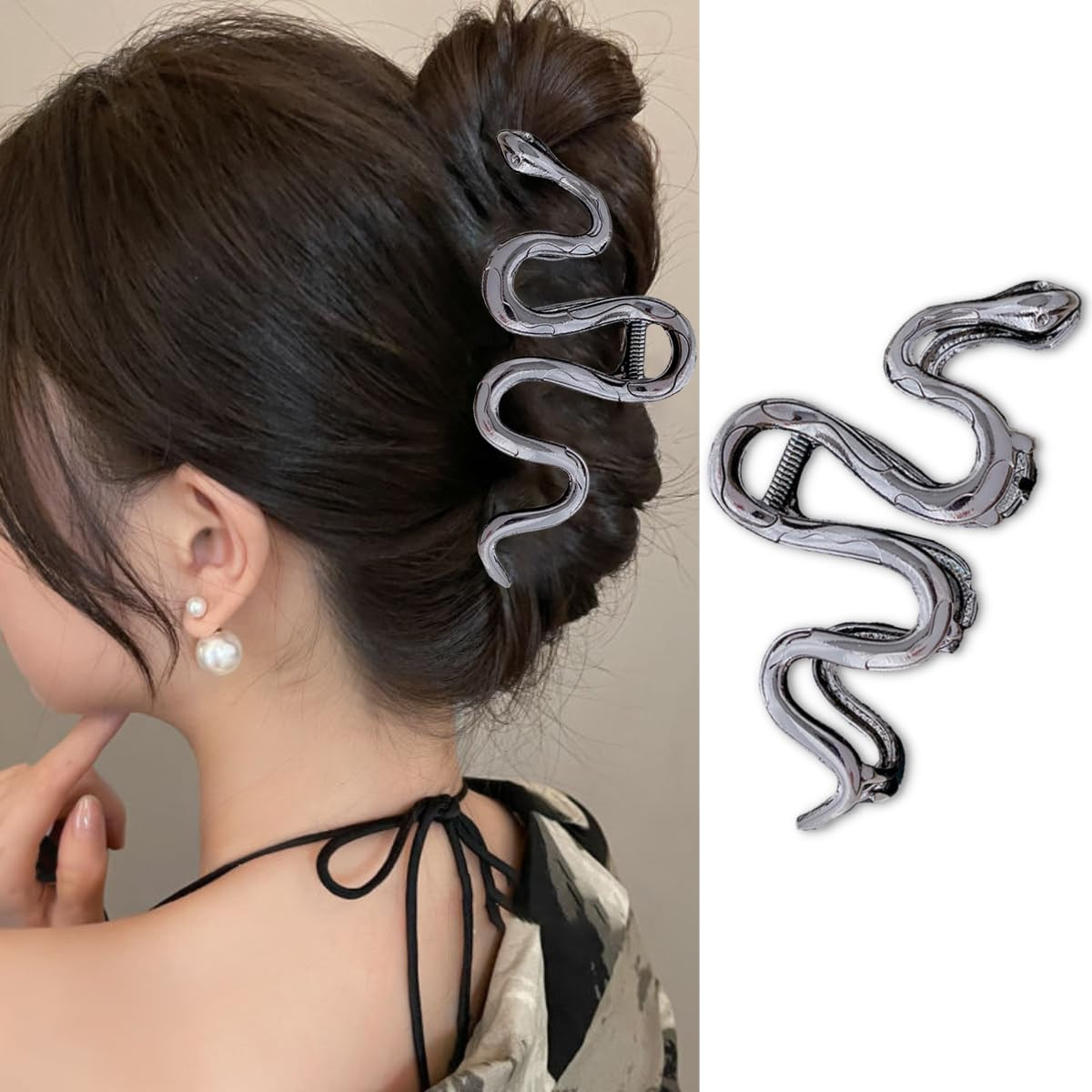 AIUPUOC Metal Black Snake Gothic Hair Claw Clip for Women's Thick Hair, 1Pcs, Halloween Hair Deco... | Amazon (US)