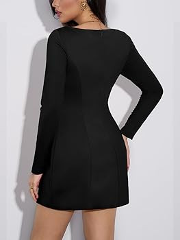 Yousify Womens Boat Neck Mini Dress Long Sleeve A-Line Side Bows Club Party Date Night Bodycon Dr... | Amazon (US)