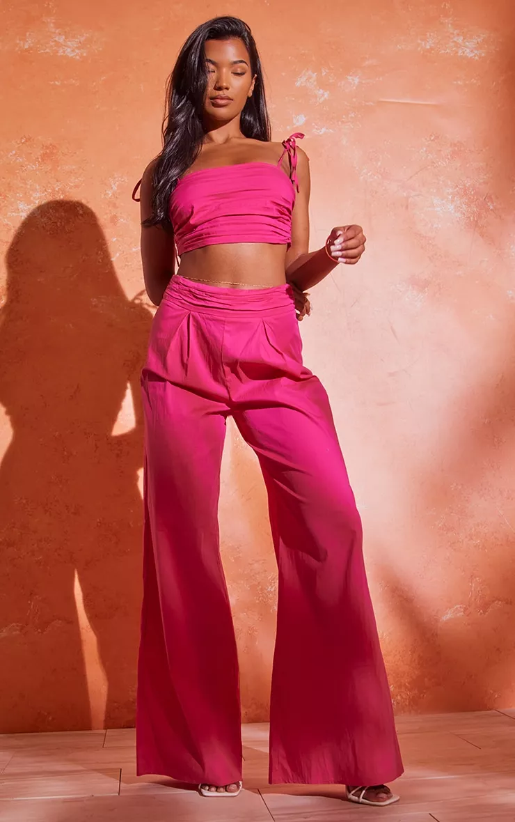 Hot Pink Ruched Tie Strap Crop Top curated on LTK