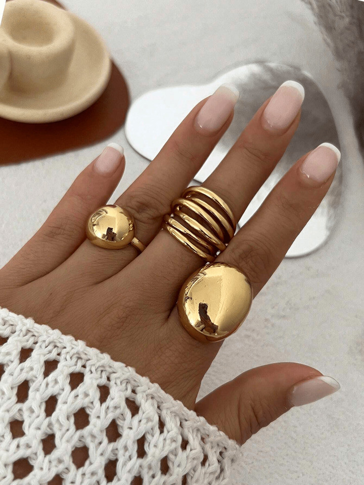 Set de 3 anillos de diseño geométrico hueco vintage tipo tambor, elegante joyería de moda casu... | SHEIN