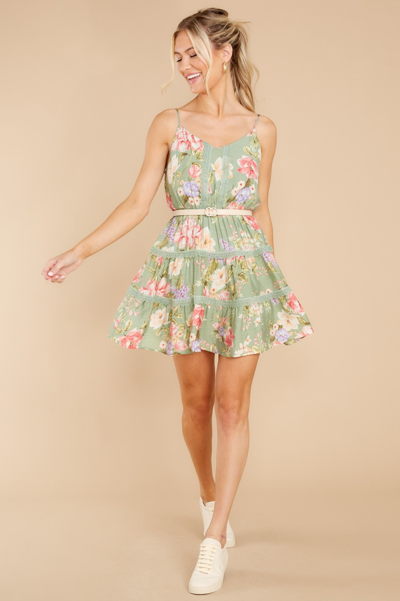 Fresh Fields Sage Green Floral Print Dress | Red Dress 