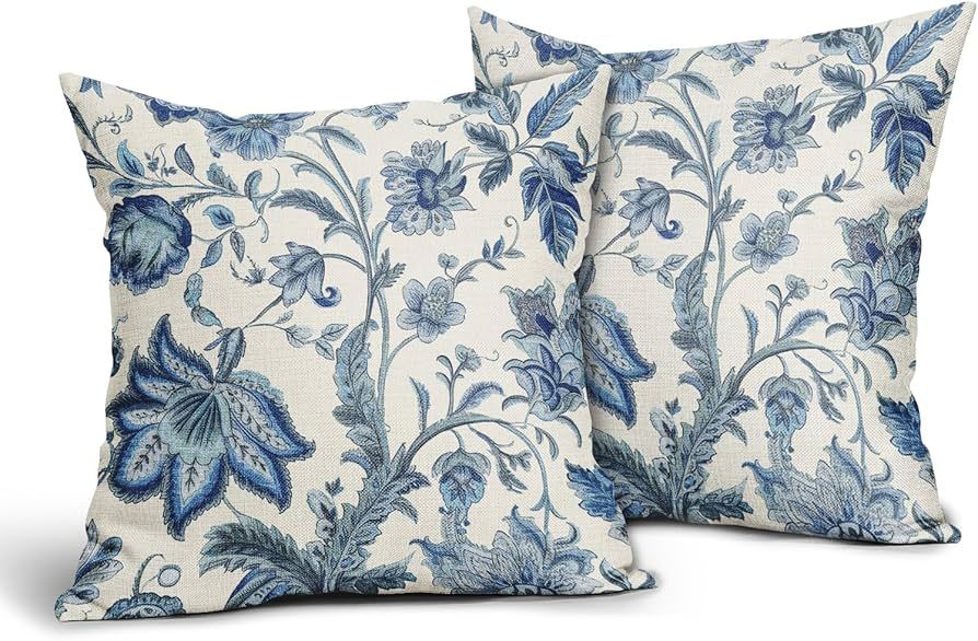 Sweetshow Chinoiserie Pillow Covers 18x18 Inch Pack of 2 Navy Blue White Floral Vintage Farmhouse... | Amazon (US)