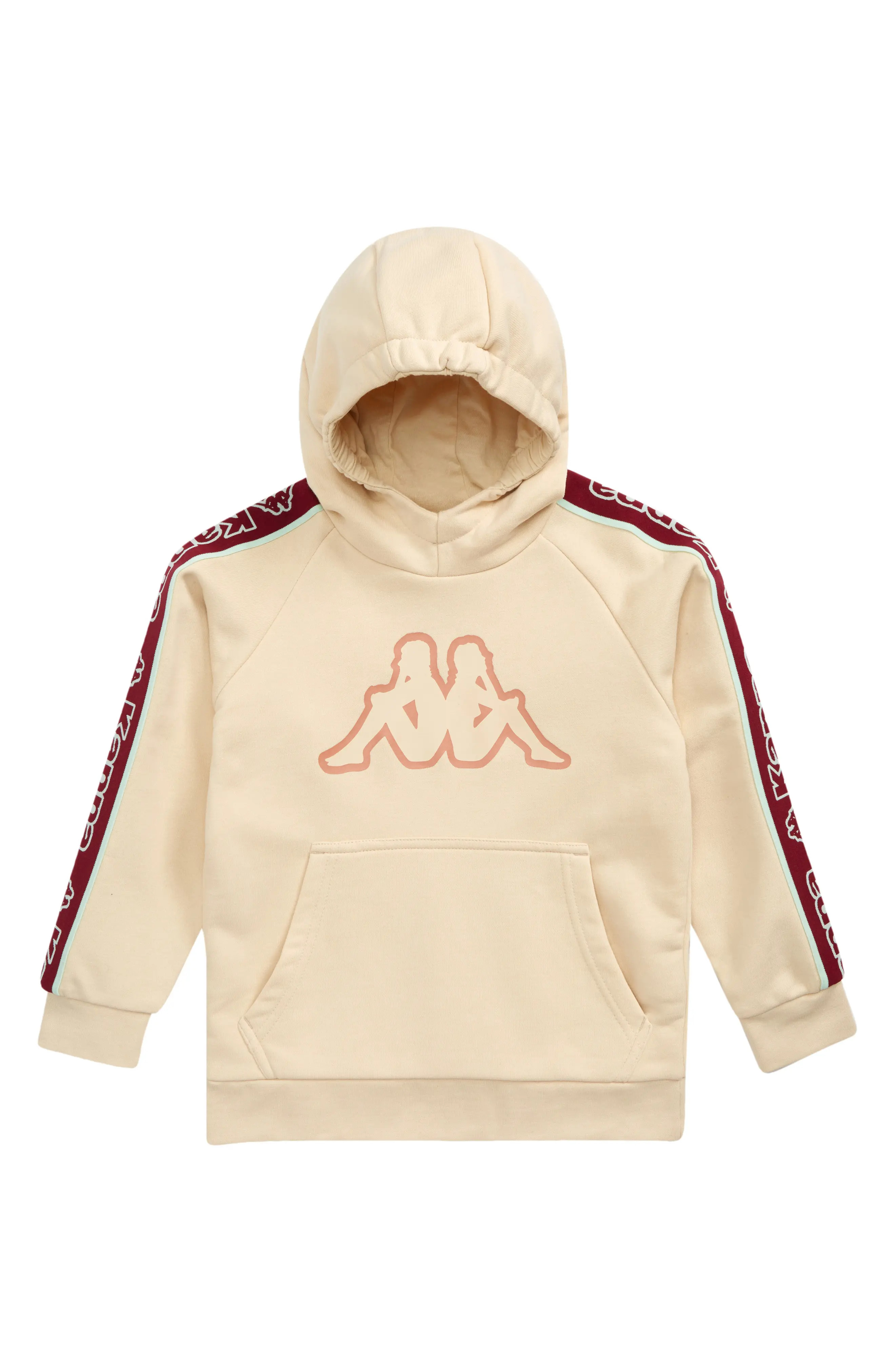 Kappa Kids' Logo Tape Hoodie, Size 12Y in Beige-Red-Green-Pink Coral at Nordstrom | Nordstrom