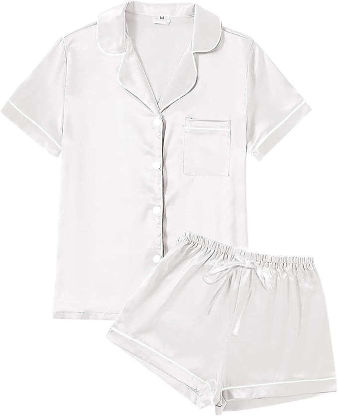 4Pcs Womens Satin Silky Pajama Sets Short Sleeve Shirt XS-4XL Floral Pajamas Set Soft PJ Loungewe... | Amazon (US)