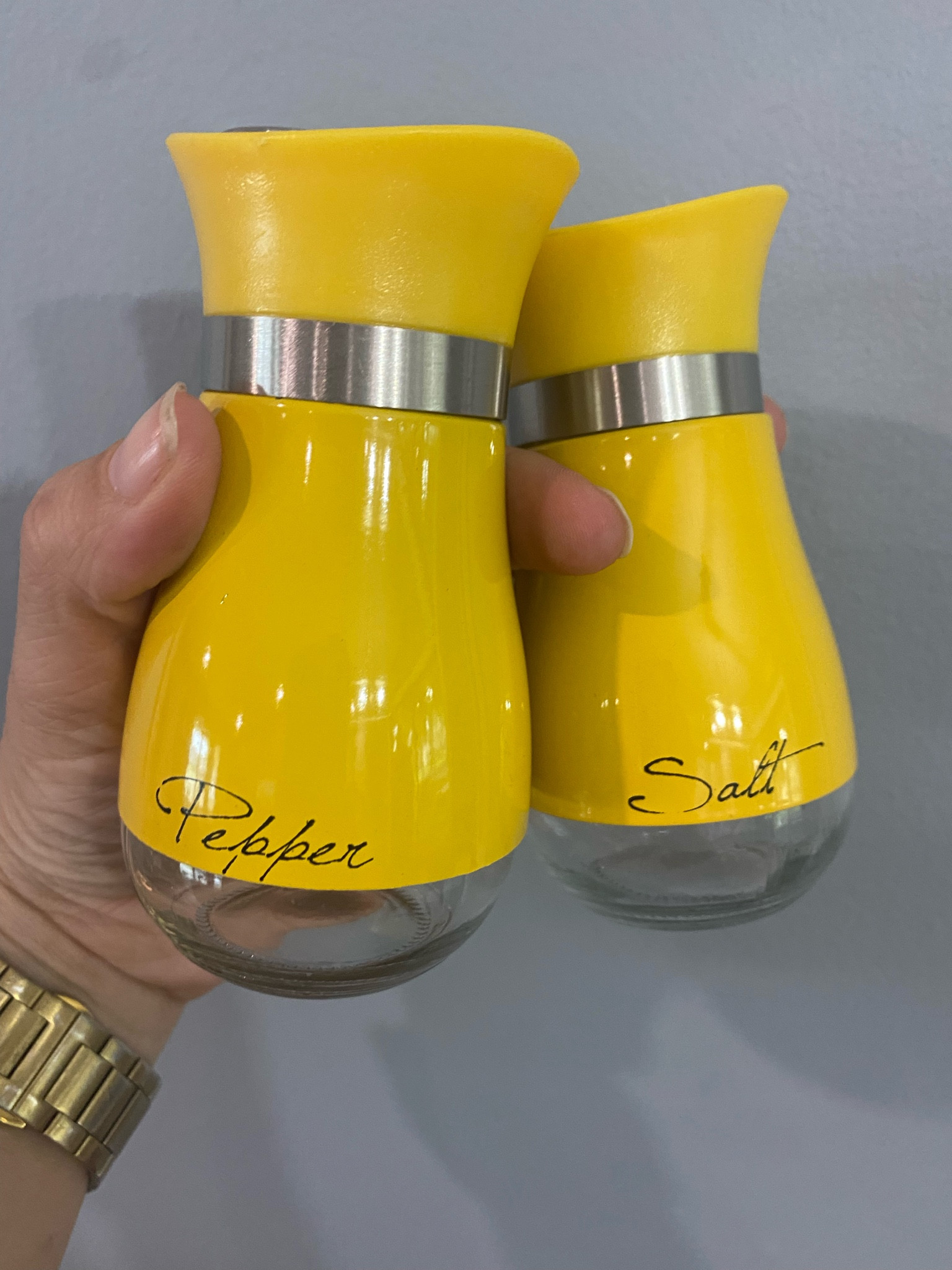Mid century modern yellow salt and pepper shakers! Real glass on the bottom. 

#LTKunder50 #LTKhome #LTKfamily