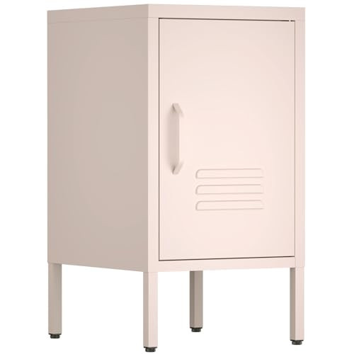 IRONFFICE Metal Cabinet,Locker Nightstand with Shelf,Metal Storage Locker,Steel Bedside Storage Cabinets for Living Room Bedroom,Pink | Amazon (US)