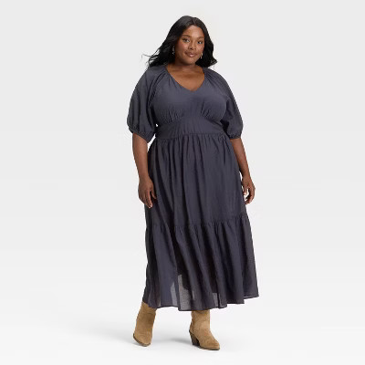 Women's Puff Elbow Sleeve Maxi A-Line Dress - Universal Thread™ | Target