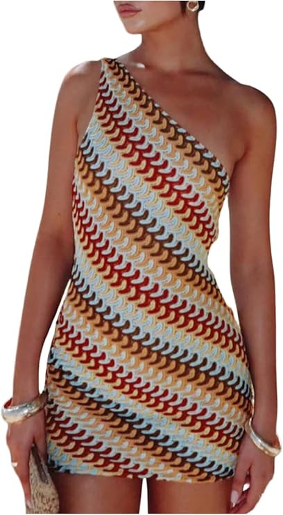 GORGLITTER Women's Asymmetrical One Shoulder Bodycon Mini Dress Summer Striped Sleeveless Birthda... | Amazon (US)