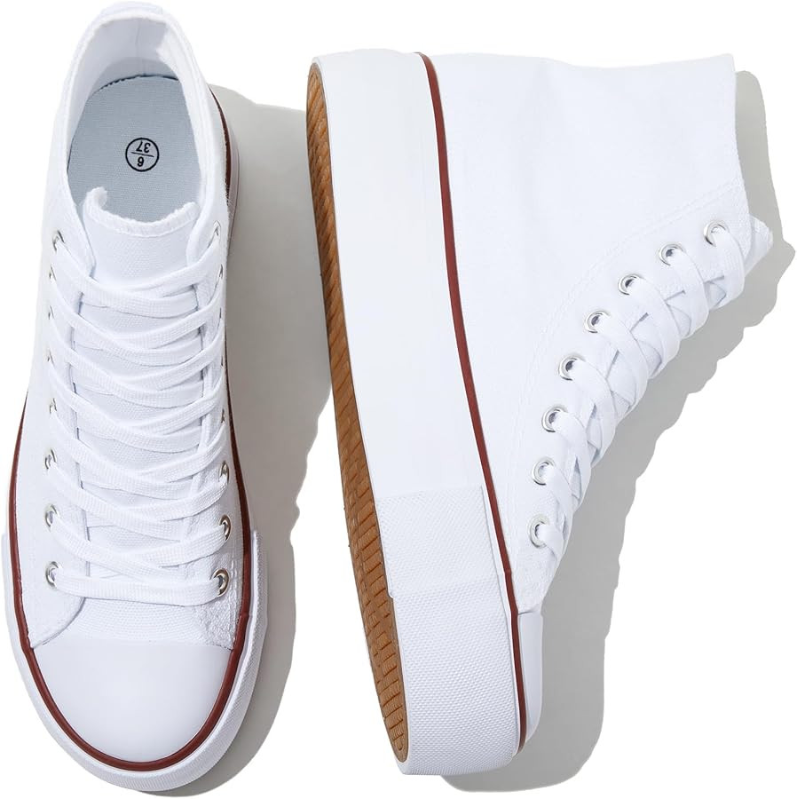 SERNIAL Womens White Platform Sneakers High Top Platform Shoes Fashion Canvas Shoes for Women | Amazon (US)