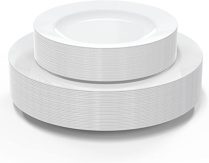 Disposable Plastic Plates, 60 Piece, White | Amazon (US)