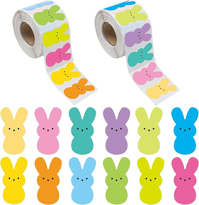1200 Pcs Easter Bunny Stickers Bunny Peeps Stickers Roll 12 Color Easters Rabbit Self-Adhesive La... | Amazon (US)