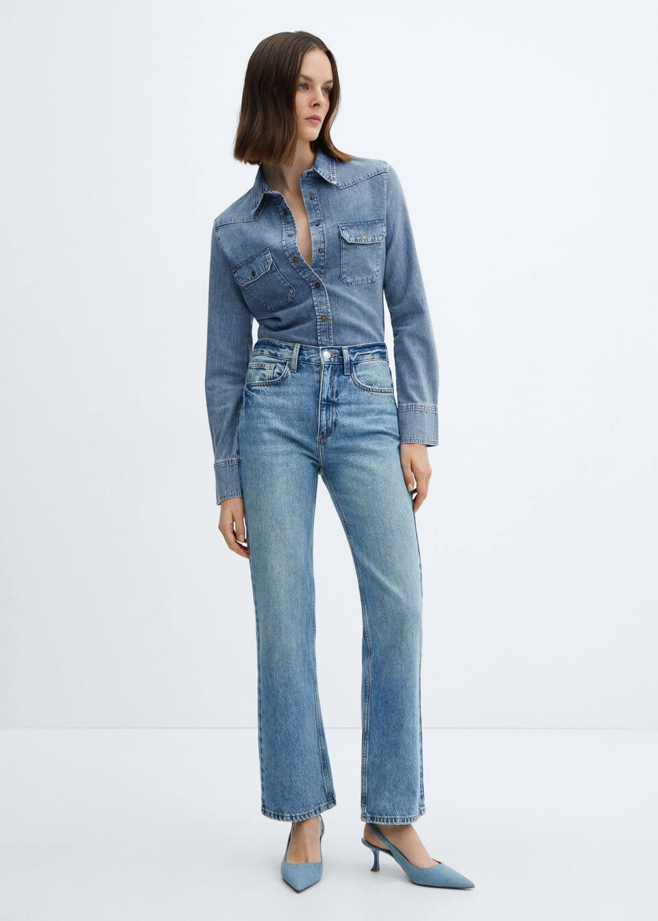 Chest-pocket denim shirt -  Women | Mango United Kingdom | MANGO (UK)