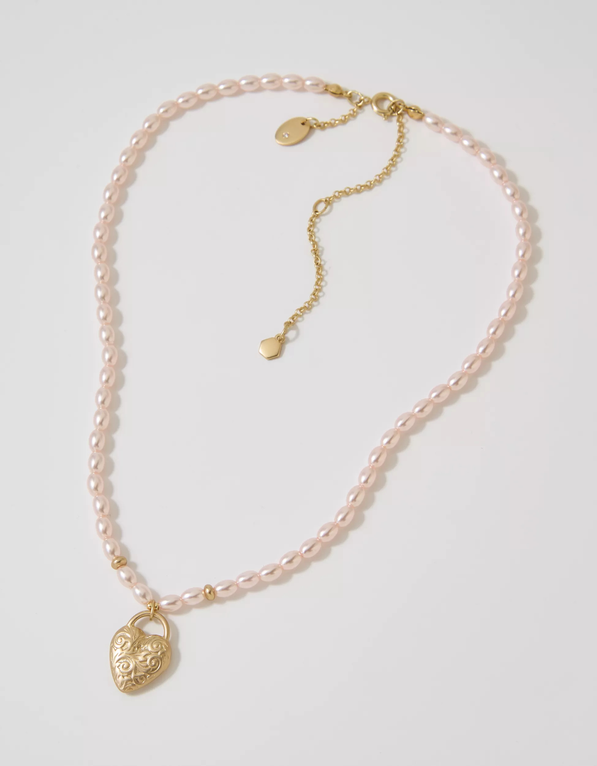 Aerie Pearl Heart Locket Necklace | Aerie
