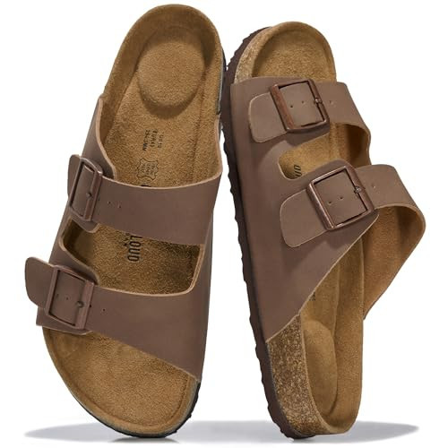 Project Cloud 100% Genuine Leather Mens Sandals - Memory Foam Insole & Cork Footbed Slides for Men Footwear - Non-Slip Summer Sandals for Men & Lightweight Mens Slides (Heritage, BROWNDUS-9.5D) | Amazon (US)