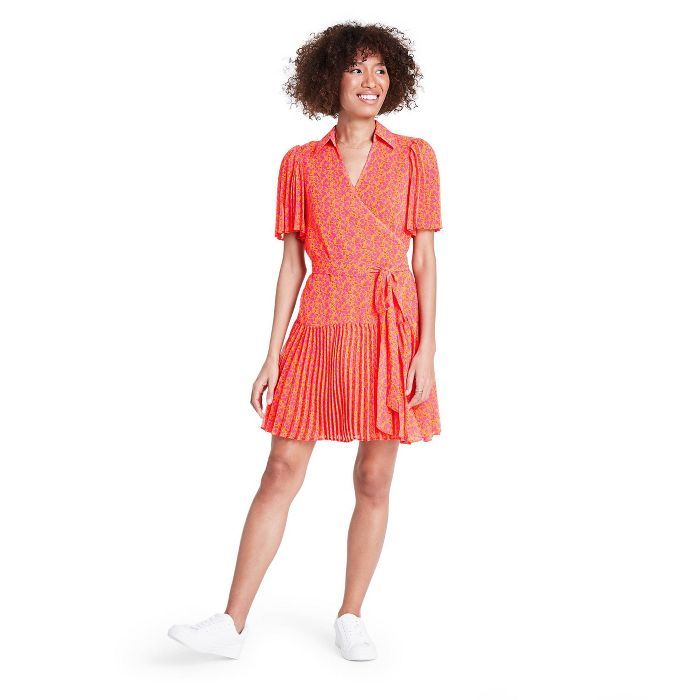 Floral Flutter Sleeve Pleated Wrap Dress - ALEXIS for Target Orange | Target