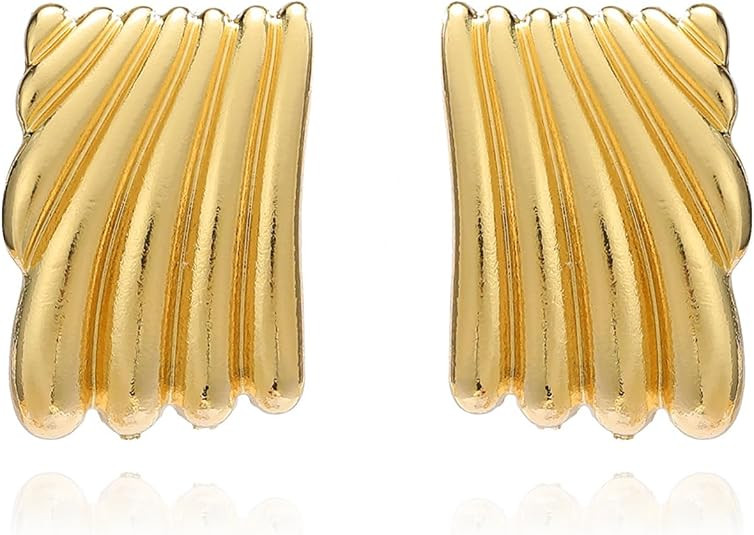 Minimalist Alloy Chunky Striped Rectangle Geometric Square Statement Stud Earrings for Women Jewe... | Amazon (US)