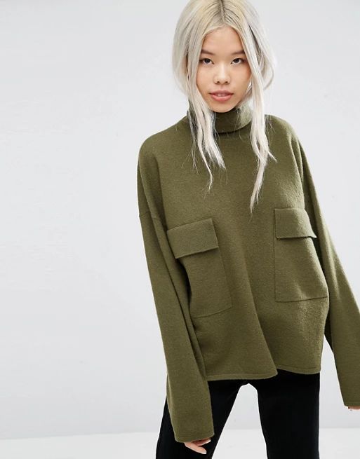 Weekday Pocket Front High Neck Sweater with Side Slit Detail | ASOS US