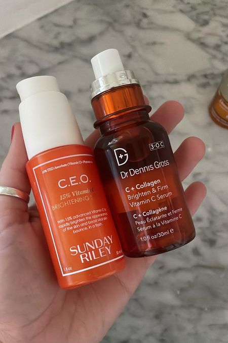 Two Great Vitamin C Serum Options! Both firming and brightening and should be applied in the morning to a clean face before moisturizer 

Dr. Dennis Gross: Has a sticky, true serum like consistency. You’ll pretty much see results instantly but it smells awful. 

Sunday Riley: Has a cream consistency and smells amazing. You won’t have the immediate results of the Dennis Gross one but you’ll definitely see a difference after a week of using. 


#LTKbeauty #LTKunder100 #LTKsalealert