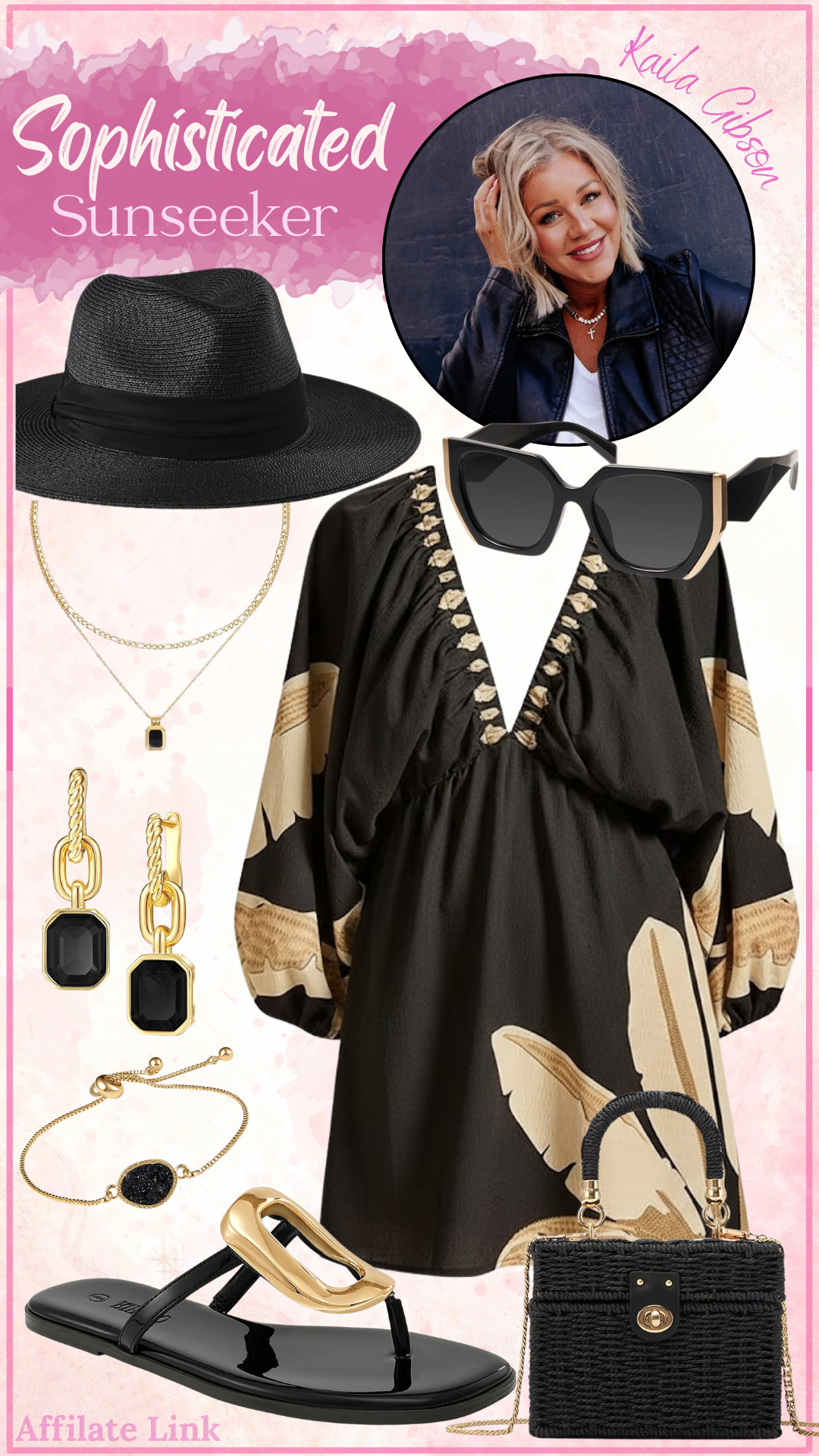 Vacation mode: ON. 🌴 This palm print v-neck dress features dramatic sleeves that are perfect for a beach dinner or a summer soirée. Accessorized with a classic black fedora and gold jewelry to complete the ultimate "Sophisticated Sunseeker" look.
#sunstyle #beachaccessories #amazonfinds 

 #LTKmomlife #LTKMidsize #LTKTravel