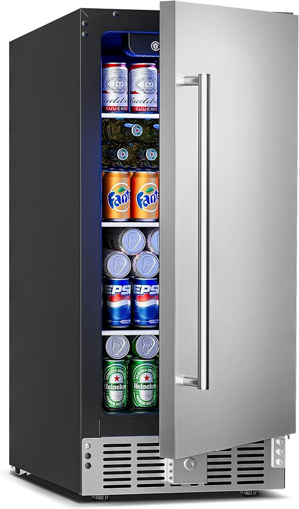 15 Inch Undercounter Beverage Refrigerator - 126 Cans Beverage Fridge with Stainless Steel Door f... | Amazon (US)