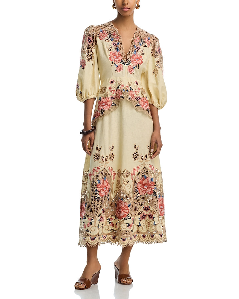 Farm Rio Embroidered Long Sleeve Midi Dress | Bloomingdale's (US)