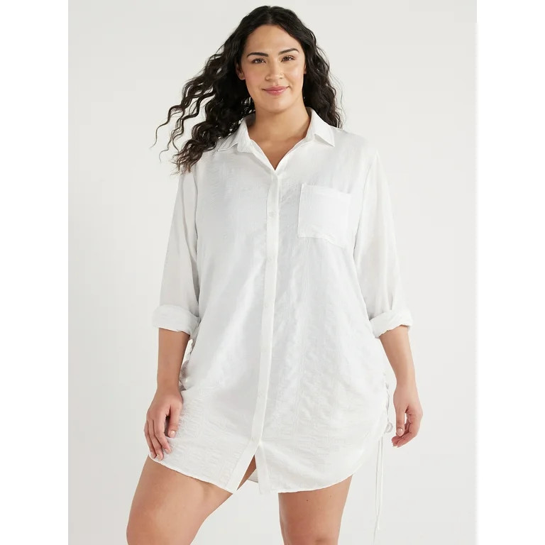 Time and Tru Women's and Women's Plus Shirt Coverup with Long Sleeves, Sizes S-3X | Walmart (US)