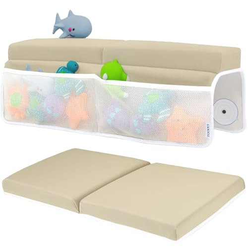Toodly Baby Bath Kneeler and Elbow Rest Pad Set - Baby Bath Support for Knees and Elbows - Bath Kneeler Pad with Memory Foam and Bath Toys Organizer - Ideal Bath Kneeling Pad for Bathing Baby - Beige | Amazon (US)