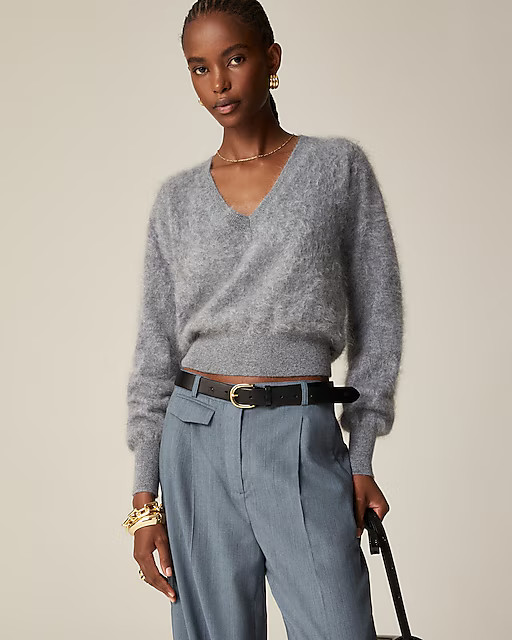 Brushed cashmere cropped V-neck sweater | J. Crew US