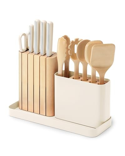 Caraway 14-Piece Kitchen Prep Set - Kitchen Knife Set & Wooden Utensil Set - Made With Premium German Steel Blades & FSC-Certified Birch Wood - Non-Toxic Materials - Includes Organizer - Cream | Amazon (US)