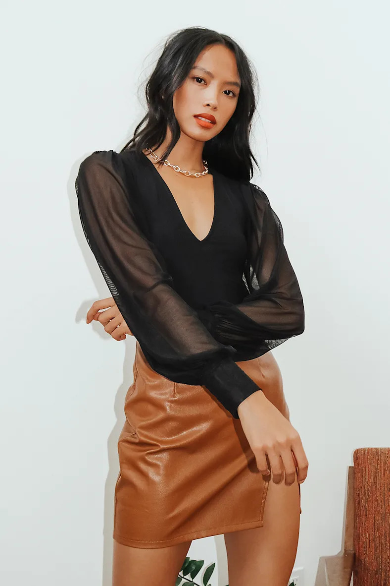 About It Black Mesh Long Sleeve Bodysuit | Lulus