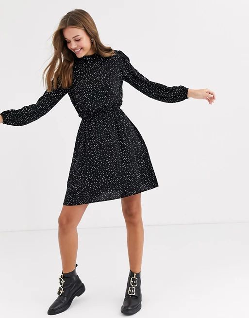 New Look high ruffle neck dress in black | ASOS US