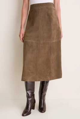 Olive Suede Wolf Midi Skirt | Tuckernuck (US)