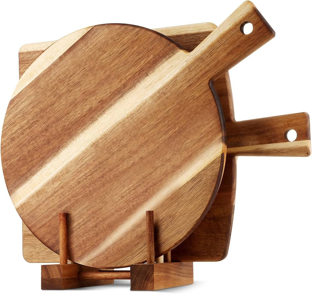 2 Pack Acacia Wood Cutting Board with Stand, Charcuterie Boards for Kitchen, Round & Rectangular ... | Amazon (US)