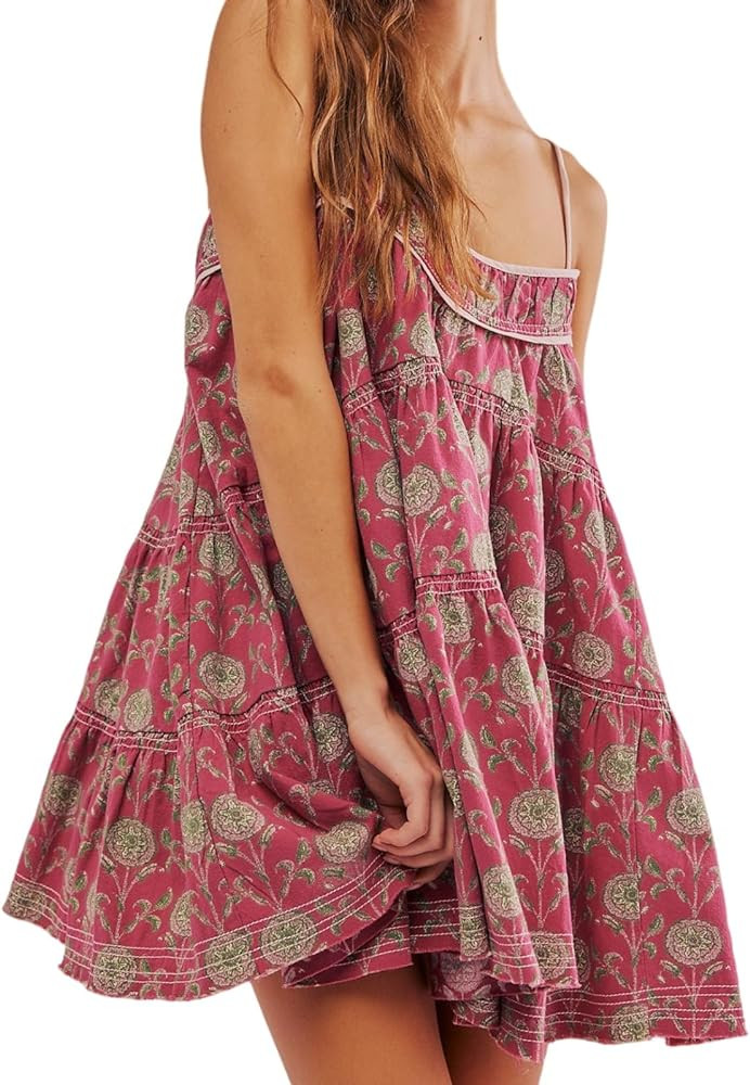 Women's Adjustable Spaghetti Strap Mini Dress Summer Floral Boho Flowy Dresses Beach Wedding Gues... | Amazon (US)