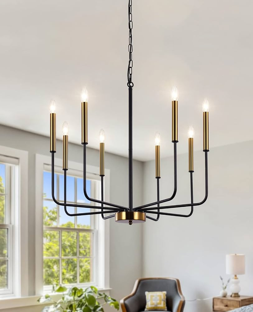 Modern Farmhouse Chandelier, LASENCHOO 8 Lights Black and Gold Chandeliers Ceiling Lights, Classi... | Amazon (CA)