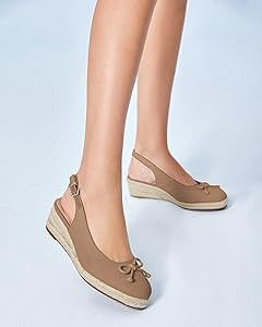 Womens Closed Toe Espadrilles Wedges Shoes Platform Slingback Mid Low Heel Canvas Bow Dress Sanda... | Amazon (US)