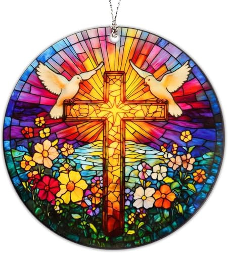 Easter Ornaments Cross Christian Decor, Suncatcher Effect Window Decorations, Jesus Cross, Christian Gifts, Religious Easter Gifts, He is Risen Decor, Jesus Christ, Catholic Hanging Ornament | Amazon (US)