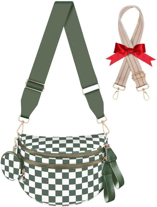 Bum Bags for Women Checkered Crossbody Bag with Removable Wallets Large Nylon Belt Purse Fanny Pa... | Amazon (US)