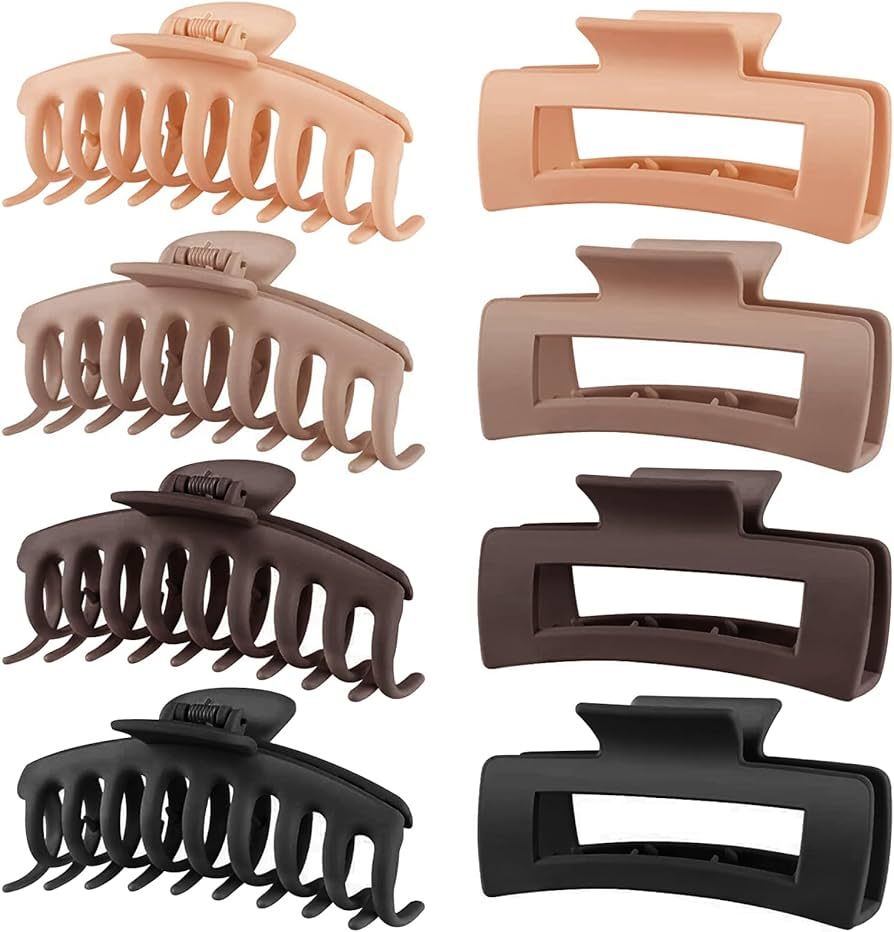 TOCESS 8 Pack Neutral Big Hair Claw Clips for Women Large Claw Clip for Thin Thick Curly Hair 90'... | Amazon (US)