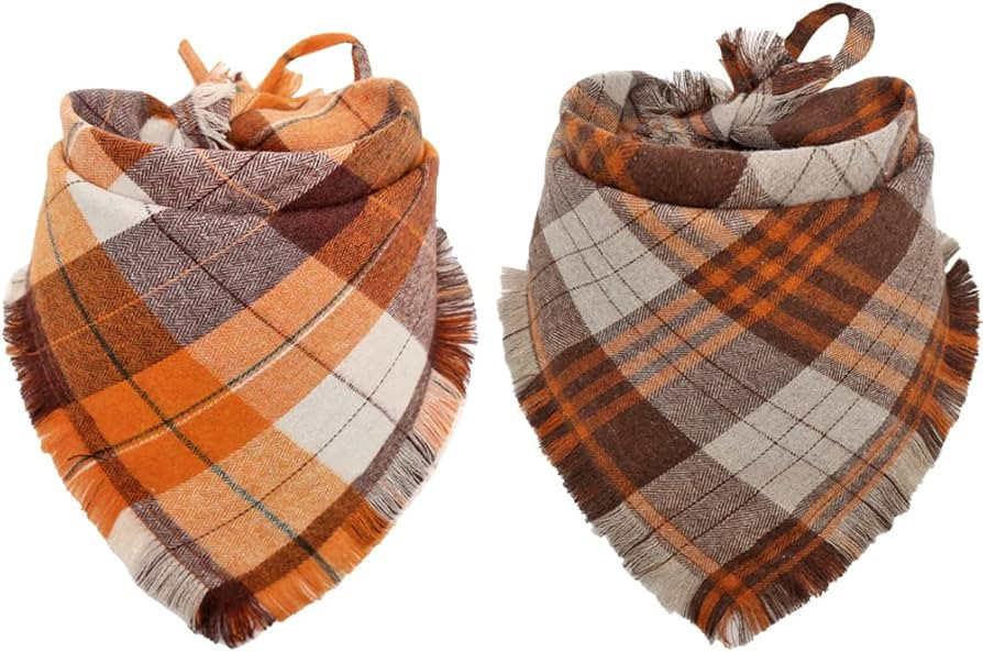 Fall Dog Bandana Autumn Thanksgiving Plaid Reversible Triangle Bibs Scarf Accessories for Dogs Pe... | Amazon (US)