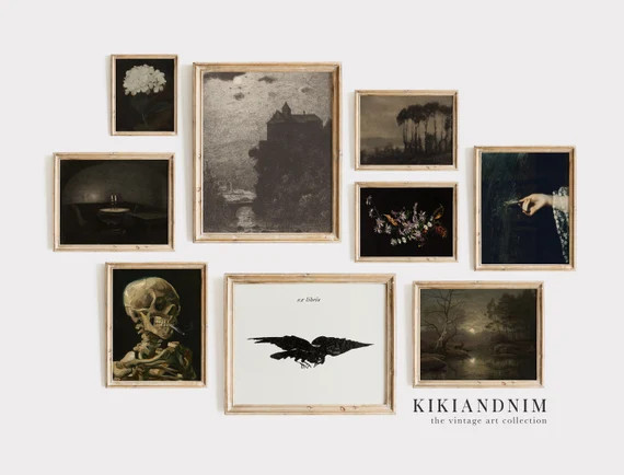 dark academia decor | set of 9 halloween printables | vintage halloween decor | goth room decor |... | Etsy (US)