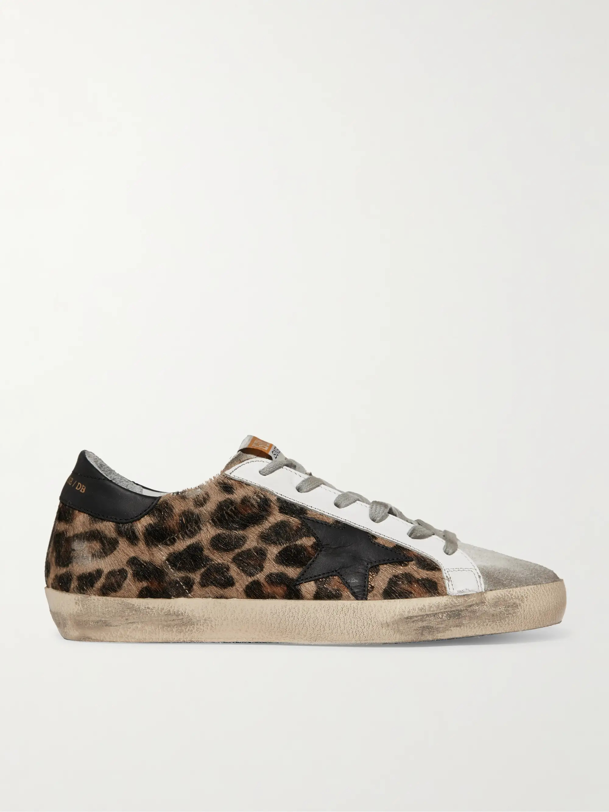 Leopard print Superstar distressed leopard-print calf hair, leather and suede sneakers | GOLDEN G... | NET-A-PORTER (US)