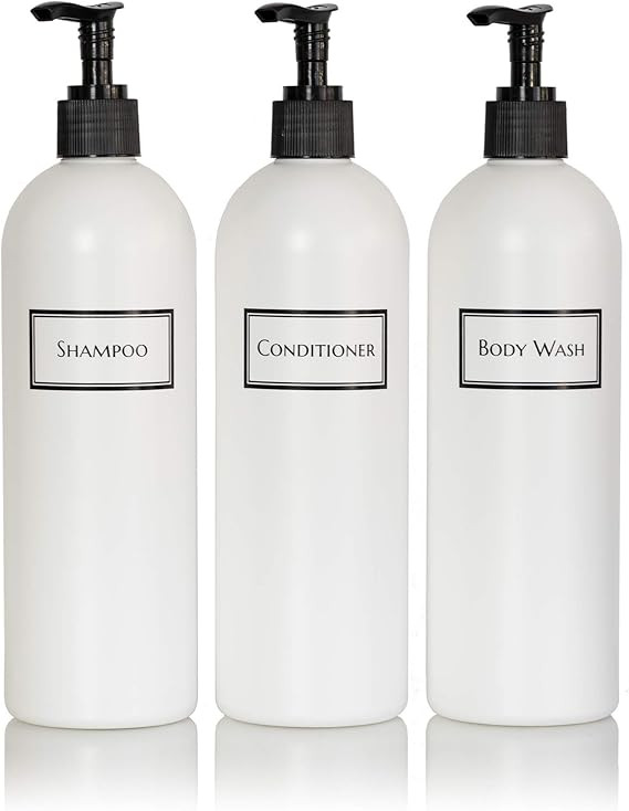 Artanis Home Silkscreened Empty Shower Bottle Set for Shampoo, Conditioner, and Body Wash, Cosmo/... | Amazon (US)