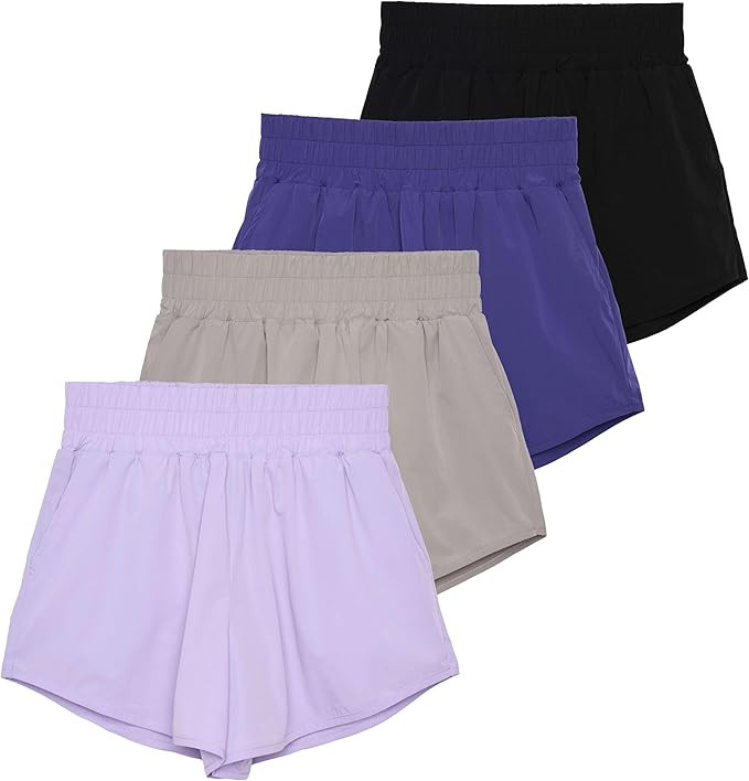 Real Essentials 4 Pack Women's 2.5'' High Waisted Running Shorts with Liner - Quick Dry, Dry Fit,... | Amazon (US)