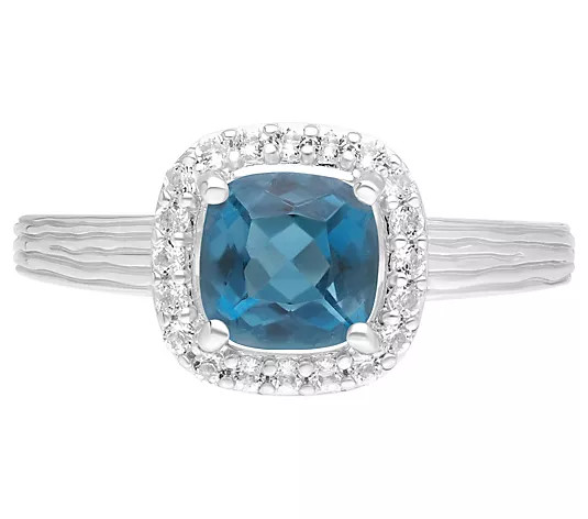 Ariva Silver Blue Topaz Halo Ring - QVC.com | QVC