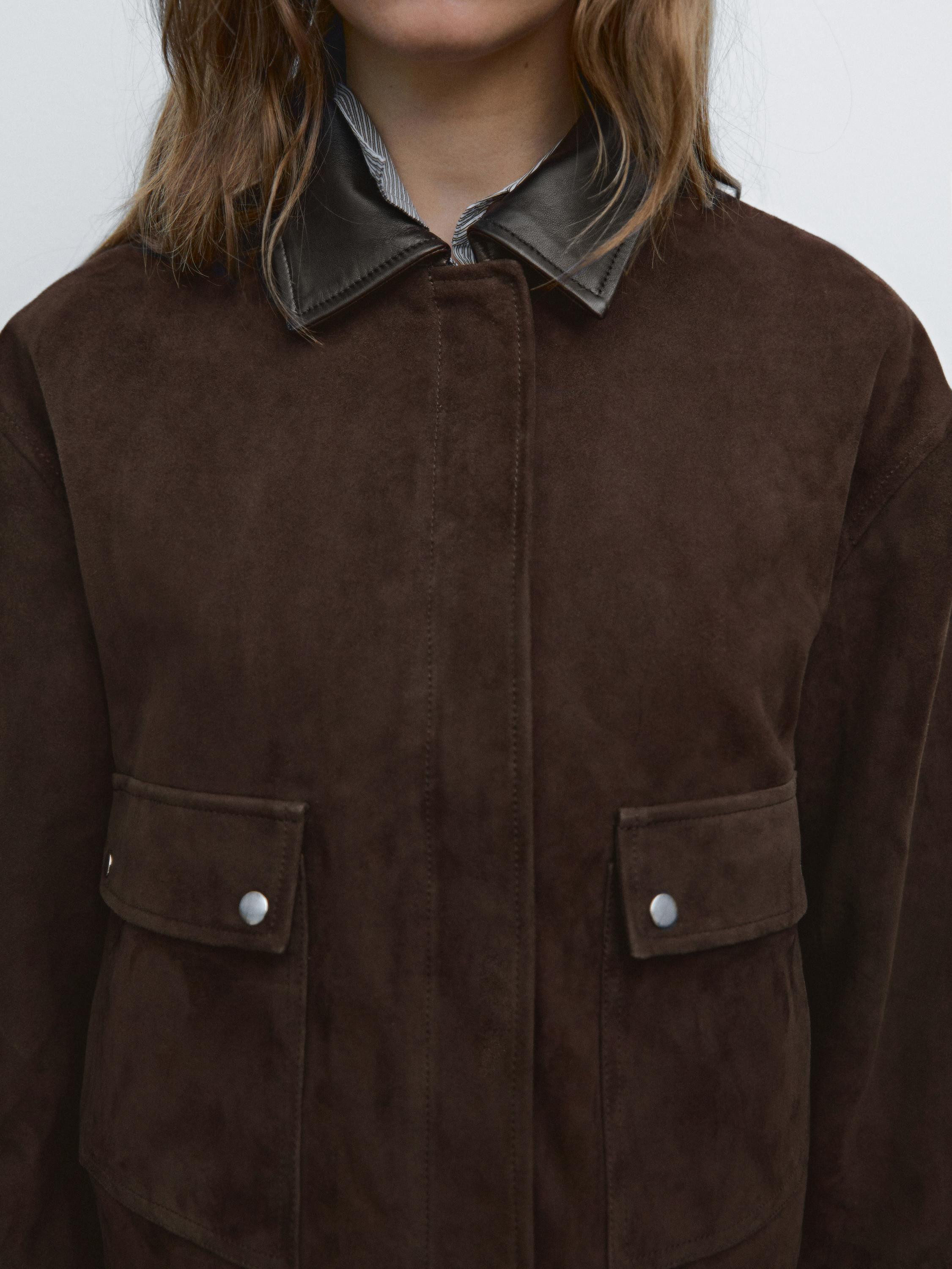 Short suede leather jacket with pockets | Massimo Dutti UK