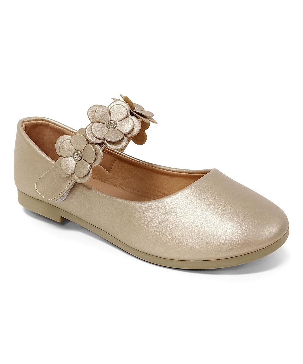 Jelly Beans Girls' Mary Janes GOLD - Gold Floral Mary Jane - Girls | Zulily